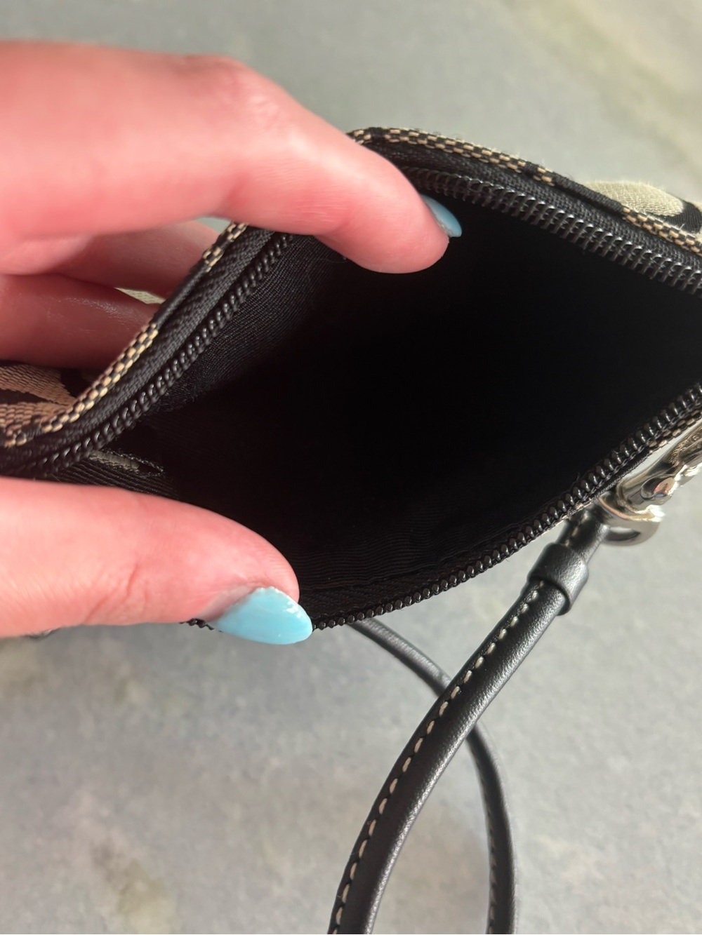 Coach Black & Tan Signature Canvas Wristlet - Picture 7 of 8